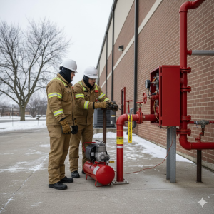 Commercial fire protection system winter service check.